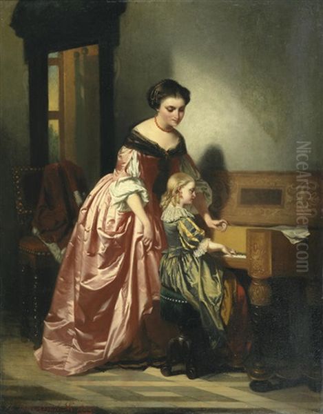 The Piano Lesson Oil Painting by Casimir Van Den Daele