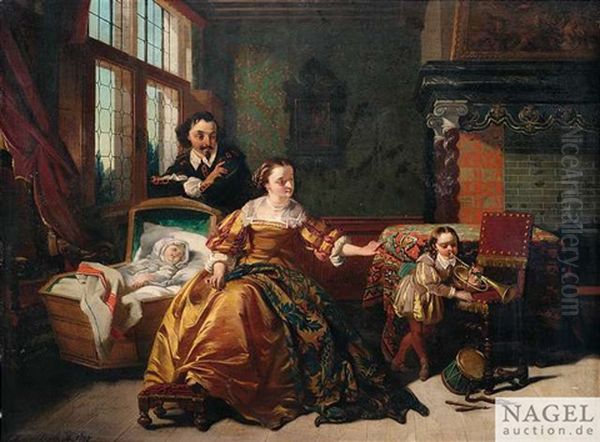 Familie Im Historischen Interieur Oil Painting by Casimir Van Den Daele