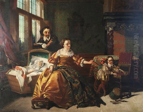 Familie In Hofischem Interieur Oil Painting by Casimir Van Den Daele