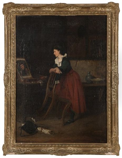 Woman Painter In An Interior Oil Painting by Casimir Van Den Daele