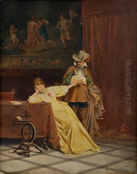 Baroque Theatre - Love Scene Oil Painting by Casimir Van Den Daele