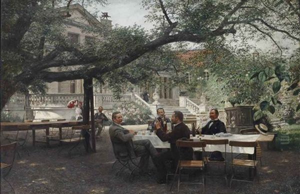 Mittag Im Malkastenpark: Leisure Time In The Malkastenpark, Dusseldorf Oil Painting by Eduard Daelen