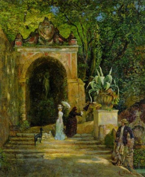 Im Park Der Villa D'este In Tivoli Oil Painting by Eduard Daelen