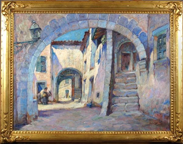 Vieille Rue A Gorbio Oil Painting by Antoine Daens