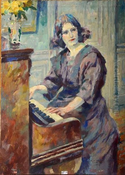 Femme Au Piano Oil Painting by Antoine Daens