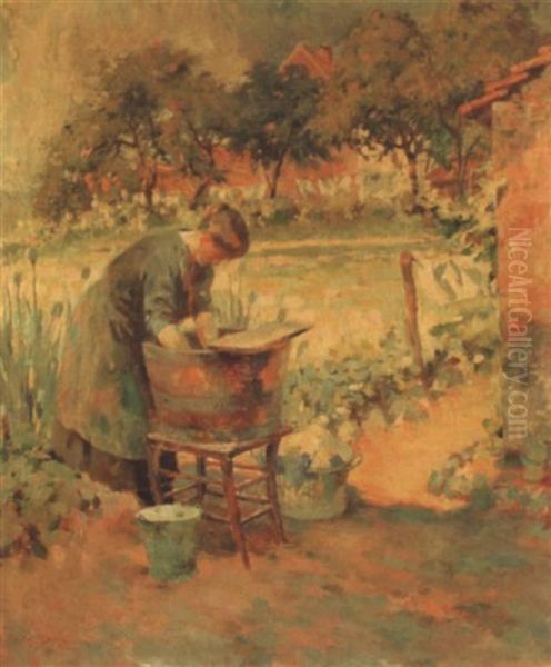 Blanchisseuse Pres Du Potager Oil Painting by Antoine Daens