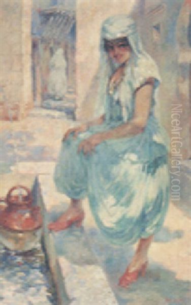 An Oriental Woman At A Well Oil Painting by Antoine Daens