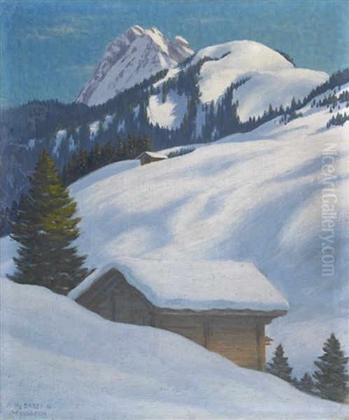 Winterlandschaft Bei Adelboden Oil Painting by Hans Arnold Daepp