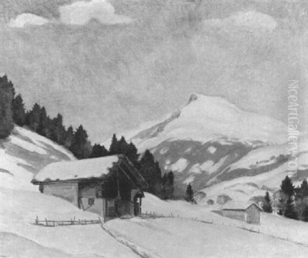 Winterlandschaft Mit Chalets Und Elsighorn Bei Adelboden Oil Painting by Hans Arnold Daepp