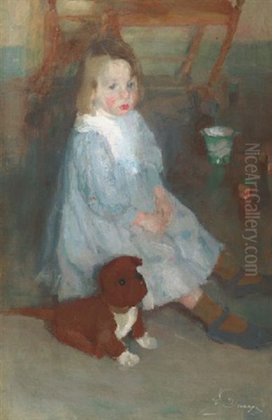 L'enfant Au Chien, Le Petit Frere Maurice Oil Painting by Hippolyte Daeye