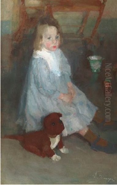 L'enfant Au Chien - Le Petit Frere Maurice Oil Painting by Hippolyte Daeye