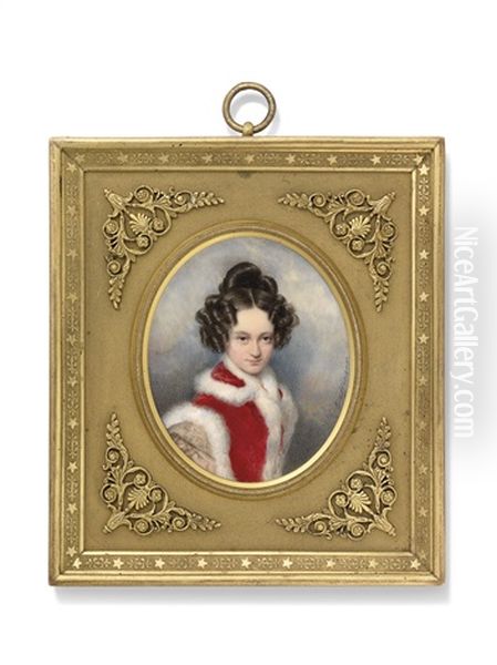 Konradine Dubsky Of Trebomislyc, Nee Freiin Von Sorgenthal (1804-1826), In Fur-trimmed Red Coat Oil Painting by Moritz Michael Daffinger