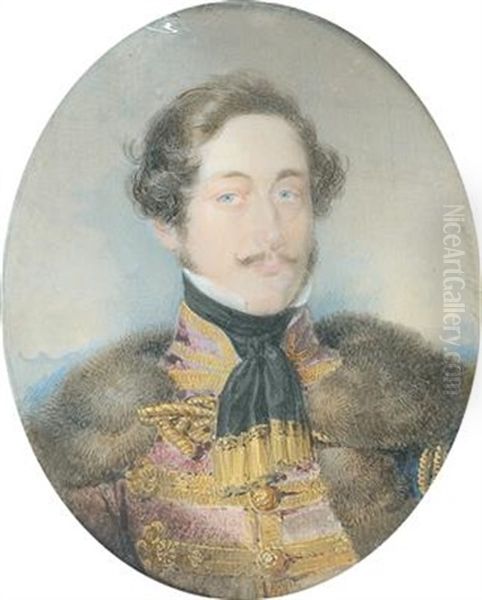 A Portrait Of A Hungarian Nobleman In A Coatee And A Fur Cape Oil Painting by Moritz Michael Daffinger