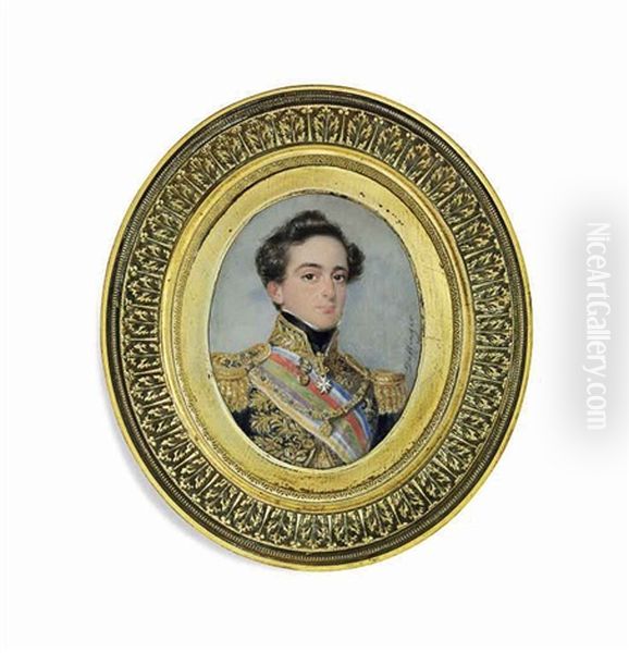 Miguel I (1802-1866), King Of Portugal, In Gold-embroidered Black Coat With Gold Epaulettes Oil Painting by Moritz Michael Daffinger