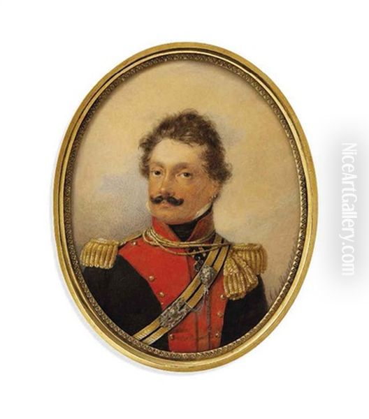 Karl Ritter Gorzowsky (1778-1858), Colonel Of The Lancers, In Black Military Coat With Red Facings, Gold Epaulettes And Cross-belt Oil Painting by Moritz Michael Daffinger