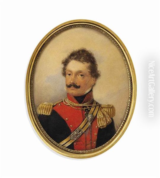 Karl Ritter Gorzowsky (1778-1858), Colonel Of The Lancers, In Black Military Coat With Red Facings, Gold Epaulettes And Cross-belt, Wearing The Austrian Miliary Cross Called Kanonenkreuz Oil Painting by Moritz Michael Daffinger