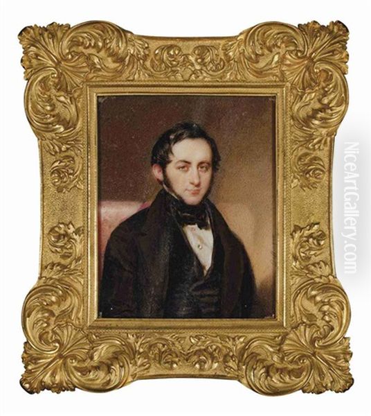 Portrait D'homme En Costome Noir Et Chemise Blanche, Dans Un Cadre En Bronze Dore Et Cisele Oil Painting by Moritz Michael Daffinger