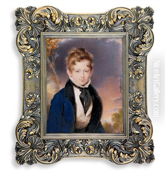 Count Paul Palffy Of Erdod As A Boy, In Blue Coat With Black Collar Oil Painting by Moritz Michael Daffinger