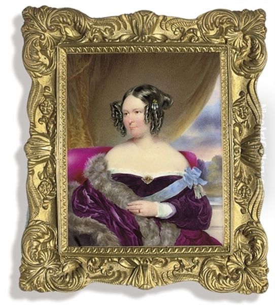 A Lady Called Baroness Von Wacquant-geozelles, In Purple Velvet Dress With White Lace Trim... Oil Painting by Moritz Michael Daffinger