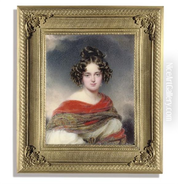 A Magnificent Miniature Of A Young Lady Called Princess Melanie Metternich Oil Painting by Moritz Michael Daffinger