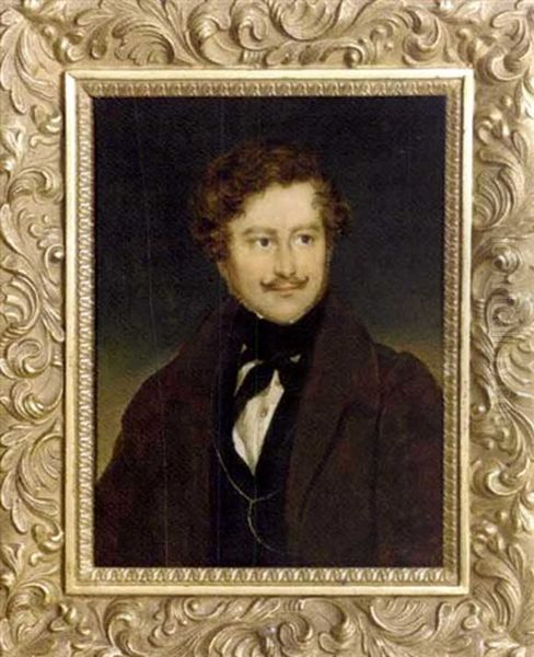 Baron Beust, In Brown Coat, Black Jacket, White Waistcoat And Shirt, Black Cravat, Gold Lorgnette Chain And Gold Stick Pin In His Shirt, Curling Brown Hair And Moustache Oil Painting by Moritz Michael Daffinger