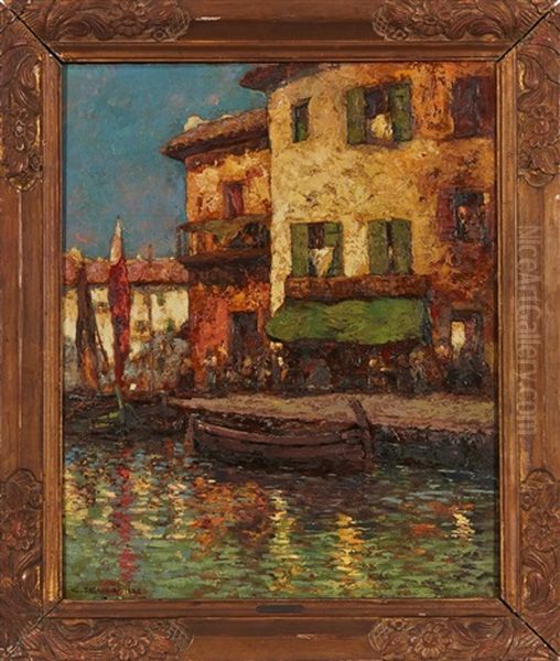 La Trattoria Pres De Venise Oil Painting by Charles Henri Gaston Dagnac-Riviere