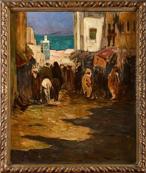 Rue Animee Dans La Medina Oil Painting by Charles Henri Gaston Dagnac-Riviere