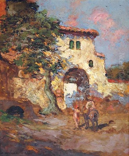 Urban Landscape In Spain Oil Painting by Charles Henri Gaston Dagnac-Riviere