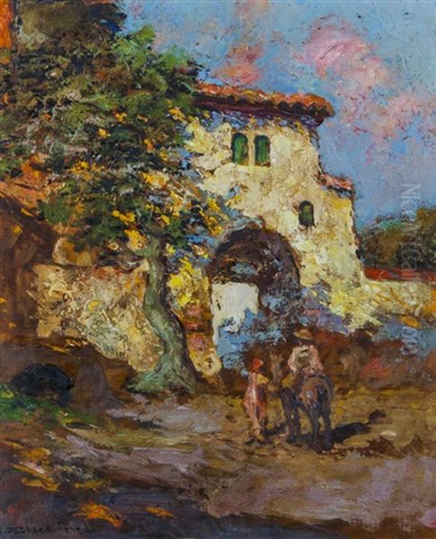 Porte Mauresque A Roudat (espagne) Oil Painting by Charles Henri Gaston Dagnac-Riviere