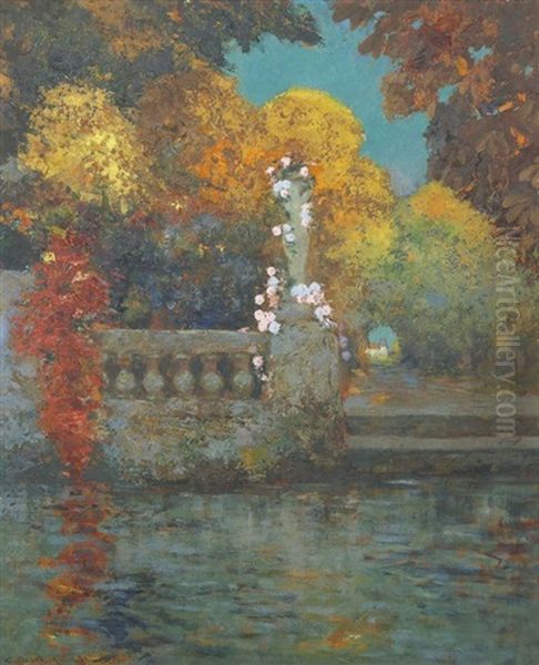 Le Bassin Fleuri Oil Painting by Charles Henri Gaston Dagnac-Riviere