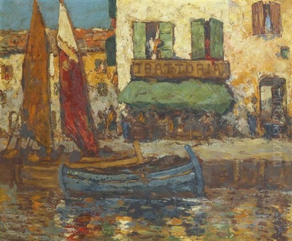 La Trattoria (chioggia) Oil Painting by Charles Henri Gaston Dagnac-Riviere