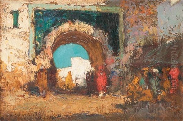 Porte Marocaine Oil Painting by Charles Henri Gaston Dagnac-Riviere