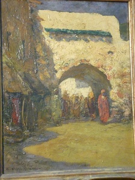 Porte Avec Bazar Oriental Et Personnages Oil Painting by Charles Henri Gaston Dagnac-Riviere