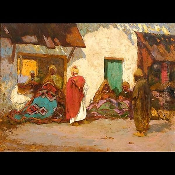 North African Scene Oil Painting by Charles Henri Gaston Dagnac-Riviere