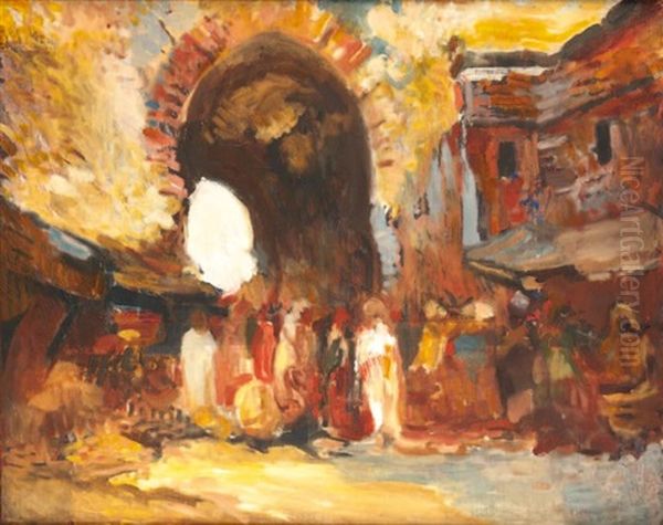 Porte Au Maroc Oil Painting by Charles Henri Gaston Dagnac-Riviere