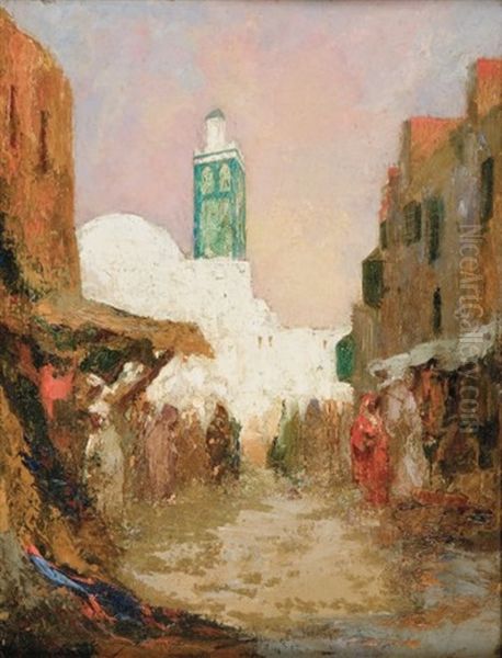 Devant La Mosquee (tanger) Oil Painting by Charles Henri Gaston Dagnac-Riviere