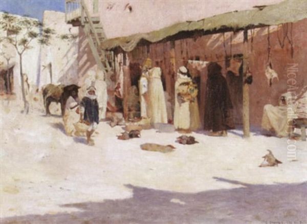 Strassenszene - Bou Saada Oil Painting by Charles Henri Gaston Dagnac-Riviere