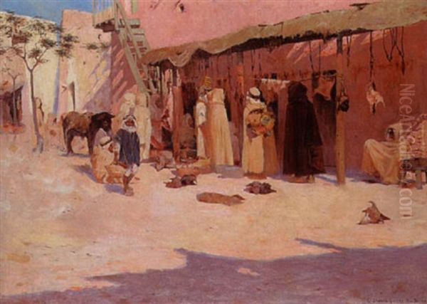 Scene De Marche A Bou Saada Oil Painting by Charles Henri Gaston Dagnac-Riviere