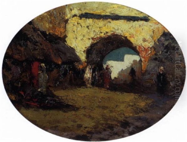 Porte De Quartier A Tetouan (maroc) Oil Painting by Charles Henri Gaston Dagnac-Riviere