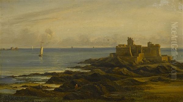 Le Fort National, A Saint-malo, Maree Descendante Oil Painting by Isidore Dagnan