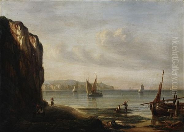 An Der Bretonischen Kuste. Auf Dem Wasser Segelboote In Der Abendsonne Oil Painting by Isidore Dagnan