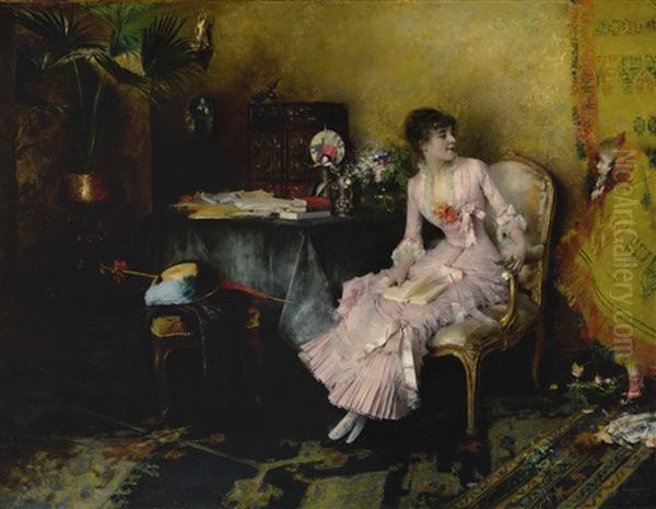 Jeune Femme En Rose Avec Son Enfant Oil Painting by Pascal Adolphe Jean Dagnan-Bouveret