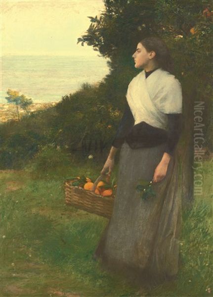 Young Woman In A Garden Of Oranges Oil Painting by Pascal Adolphe Jean Dagnan-Bouveret