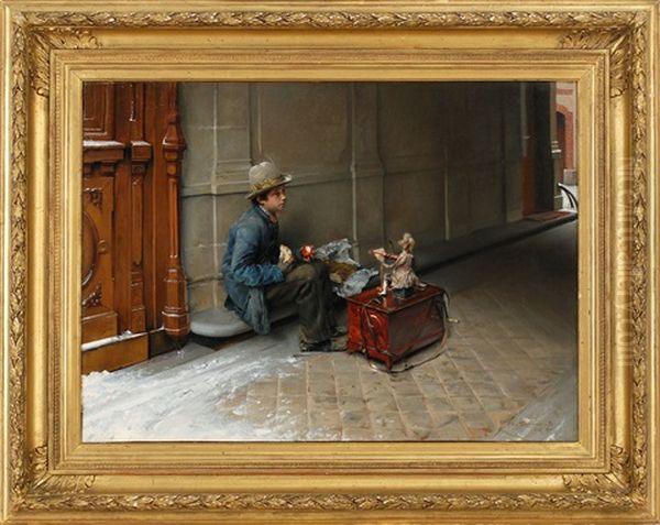 Petit Savoyard Dejeunant Sous Une Porte (young Savoyard Eating Under A Door) Oil Painting by Pascal Adolphe Jean Dagnan-Bouveret