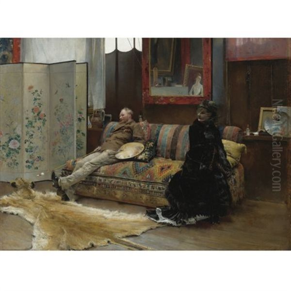 Bouderie (gustave Courtois In His Studio) Oil Painting by Pascal Adolphe Jean Dagnan-Bouveret