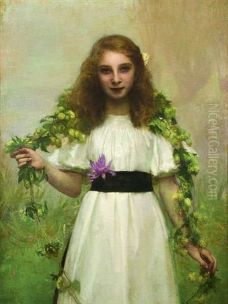 Portrait Of A Young Girl With Flowers Oil Painting by Pascal Adolphe Jean Dagnan-Bouveret