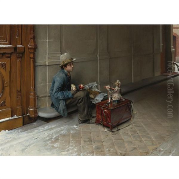 The Petit Savoyard Eating In Front Of An Entrance To A House Oil Painting by Pascal Adolphe Jean Dagnan-Bouveret