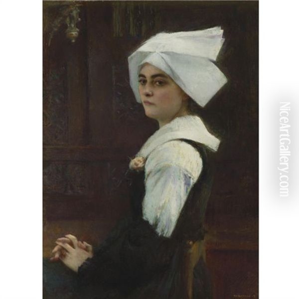 Breton Girl Oil Painting by Pascal Adolphe Jean Dagnan-Bouveret