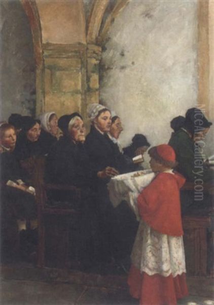 Taking Communion Oil Painting by Pascal Adolphe Jean Dagnan-Bouveret