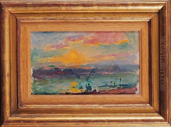 Coucher De Soleil - Effet De Lumiere Oil Painting by Albert Marie (Adolphe) Dagnaux